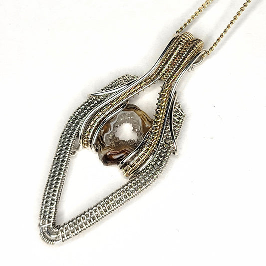 Coco Agate Amulet ~ Sterling Silver and 14k Gold Fill