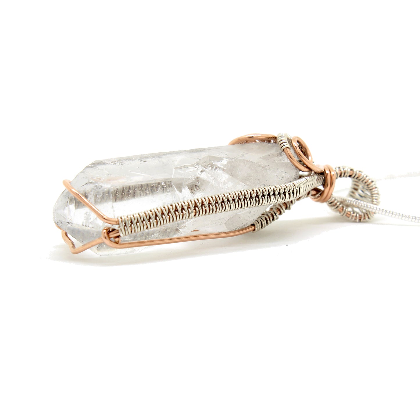 Elegant Clear Quartz Crystal Necklace ~ Sterling Silver and Rose Gold Fill