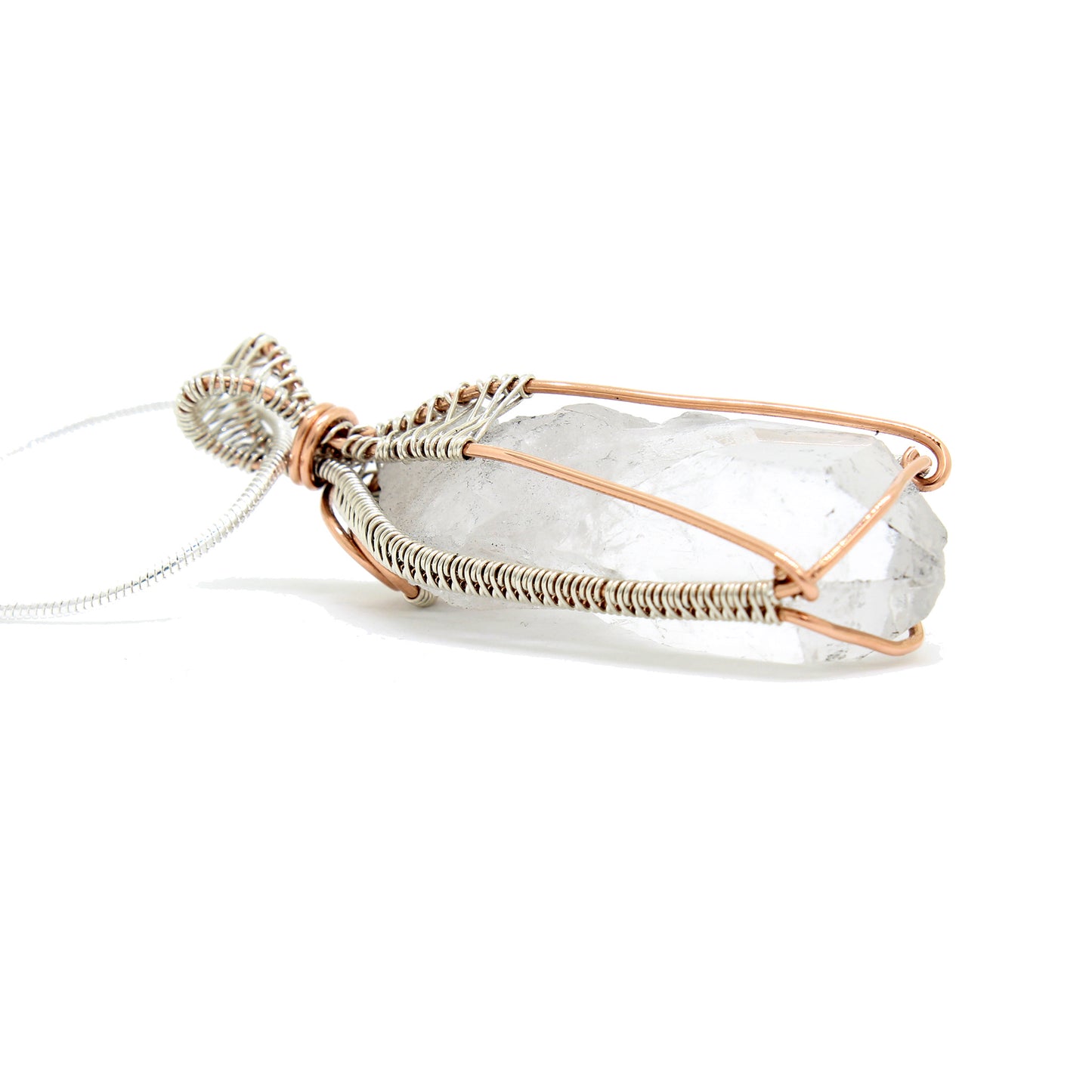 Elegant Clear Quartz Crystal Necklace ~ Sterling Silver and Rose Gold Fill