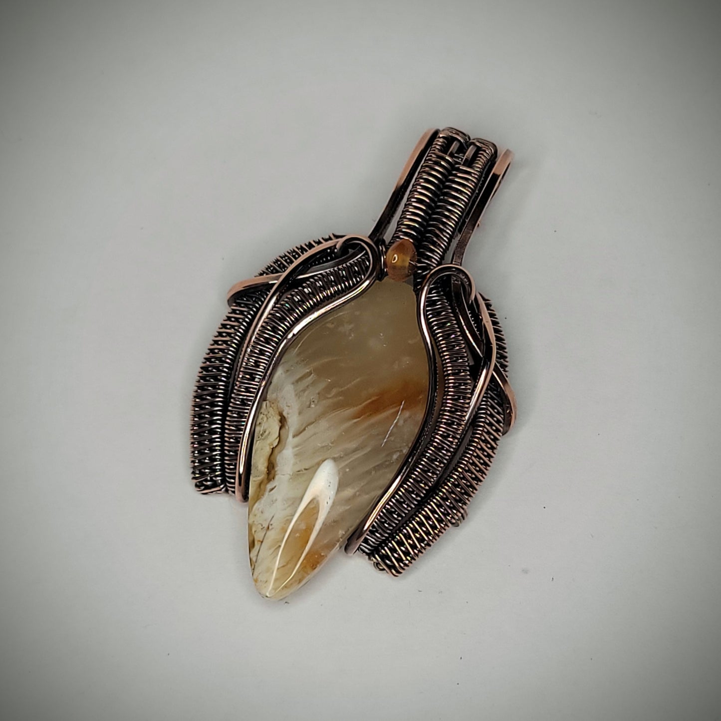 Yellow Plume Agate Amulet ~ Copper