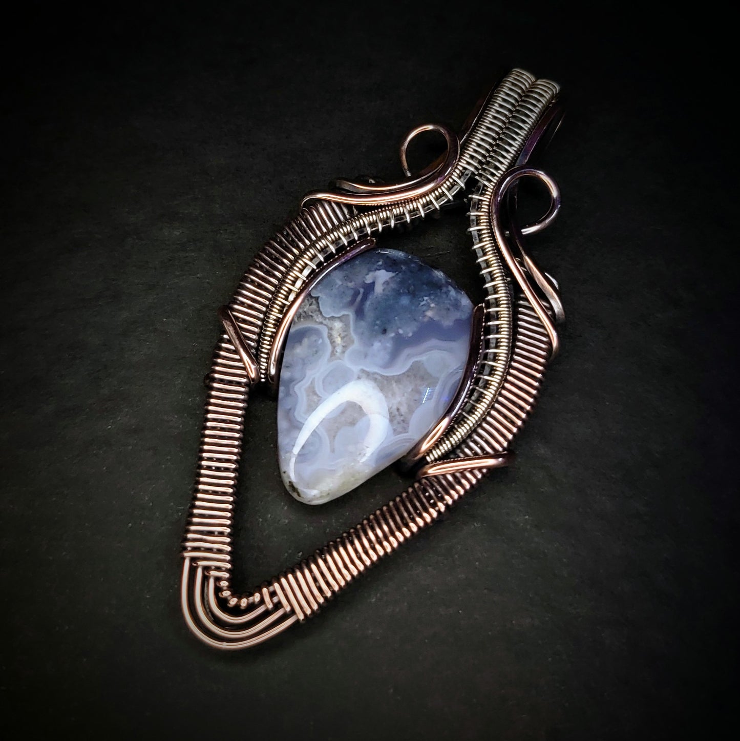 Purple Moss Agate Amulet ~ Copper & Sterling Silver