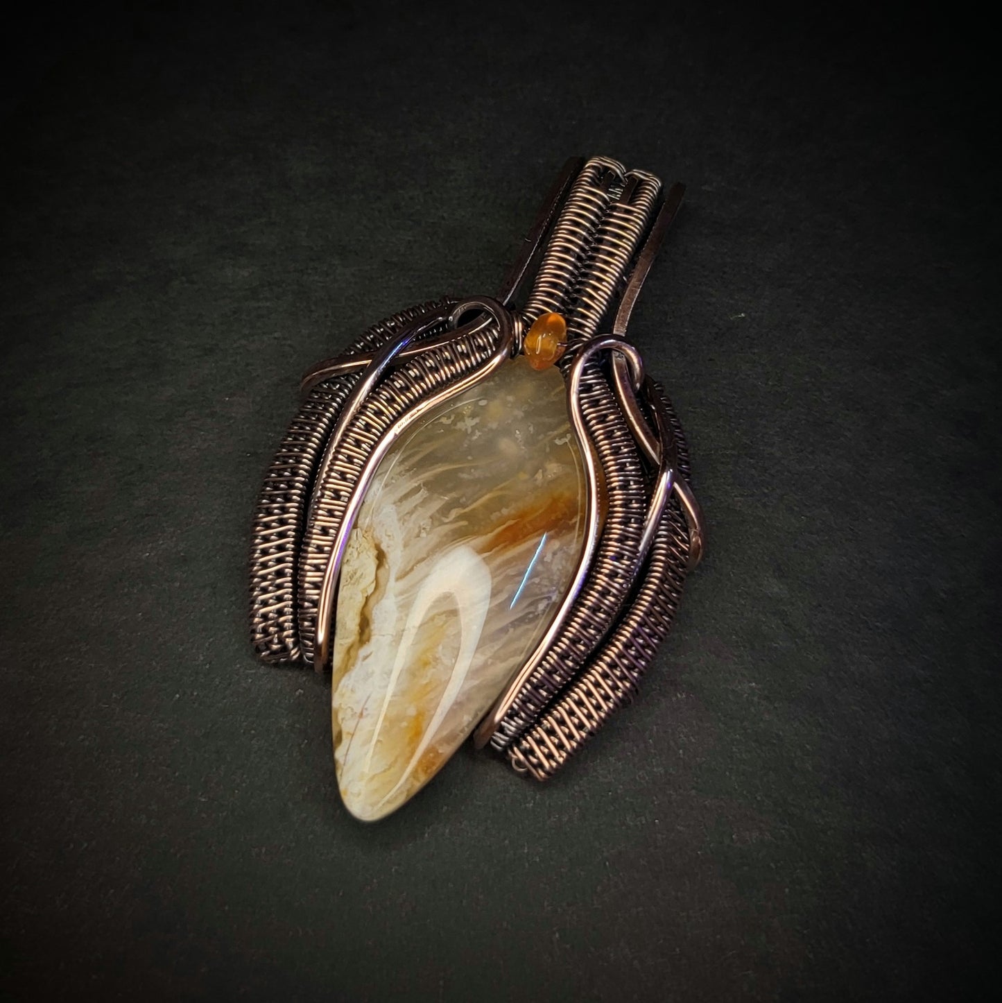 Yellow Plume Agate Amulet ~ Copper